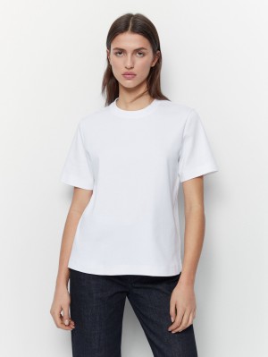 Massimo Dutti Cotton Short-sleeved Women T-Shirt White | US-UC3291478