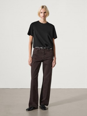 Massimo Dutti Cotton Short-sleeved Women T-Shirt Black | US-WT0524189