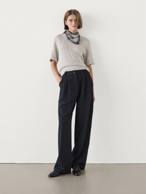 Massimo Dutti Cotton Short-sleeved Women T-Shirt Grey | US-CT4762893