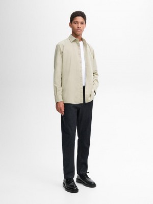Massimo Dutti Cotton Slim Fit Twill Men Shirts Light Green | US-CD0592764