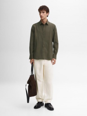 Massimo Dutti Cotton Slim Fit Twill Men Shirts Khaki | US-AL1387624