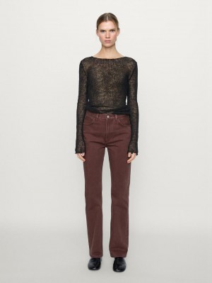 Massimo Dutti Cotton Straight-leg Women Jeans Burgundy | US-PK6510349