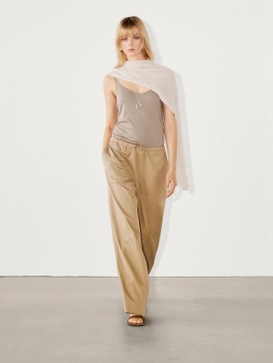 Massimo Dutti Cotton Strappy Women Top Brown Beige | US-VX1893645