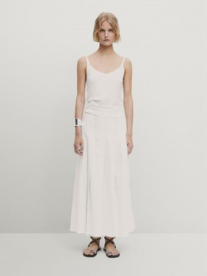 Massimo Dutti Cotton Strappy Women Top White | US-MJ3870694
