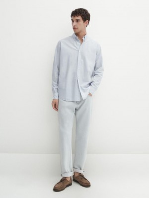 Massimo Dutti Cotton Striped Men Shirts Light Blue | US-EF3426570