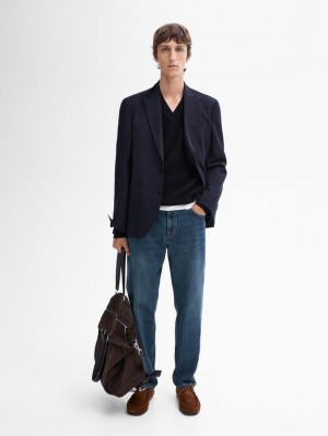 Massimo Dutti Cotton Tapered Fit Men Jeans Indigo | US-YI7240619