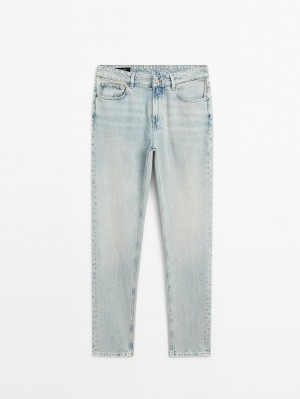 Massimo Dutti Cotton Tapered Fit Men Jeans Light Blue | US-ZU3247069