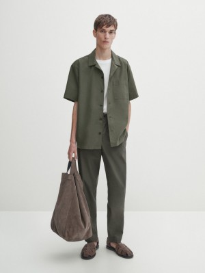 Massimo Dutti Cotton Tapered Fit Men Trousers Green | US-MT4260531