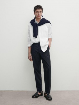 Massimo Dutti Cotton Tapered Fit Men Trousers Navy | US-EP2078194