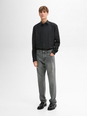 Massimo Dutti Cotton Twill Men Shirts Black | US-FW2597063