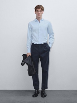 Massimo Dutti Cotton Twill Men Shirts Blue | US-TA1473658