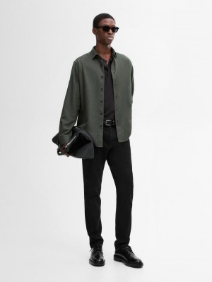 Massimo Dutti Cotton Twill Men Shirts Dark Green | US-XC7964208