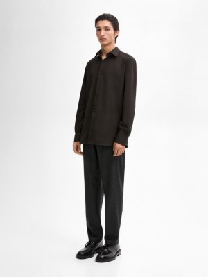 Massimo Dutti Cotton Twill Men Shirts Dark Brown | US-BT0489175