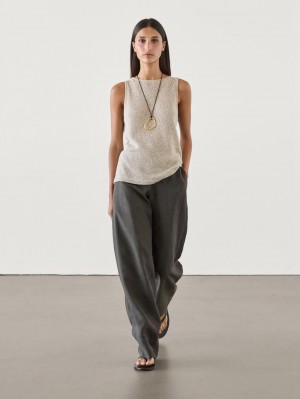 Massimo Dutti Cotton Twisted Yarn Women T-Shirt Light Khaki | US-QY0269413