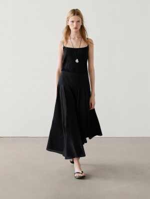 Massimo Dutti Cotton Voile Women Skirts Black | US-GK1573098