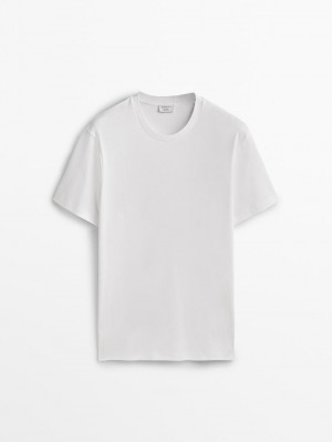 Massimo Dutti Cotton Wide Fit Men T-Shirt White | US-DV3601584
