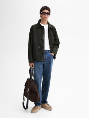 Massimo Dutti Cotton With Snap Buttons Men Jacket Dark Green | US-ZP5968274