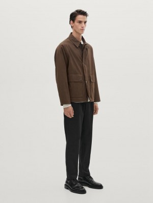 Massimo Dutti Cotton With Snap Buttons Men Jacket Brown | US-LH2716984
