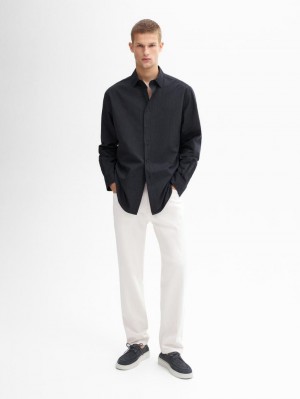 Massimo Dutti Cotton With Striped Detail Men Shirts Navy | US-MX9142586