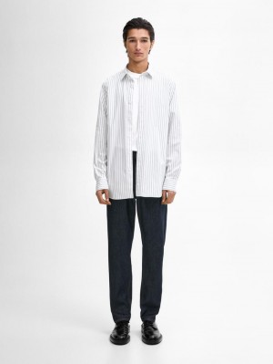 Massimo Dutti Cotton With Striped Detail Men Shirts White | US-UD7659021
