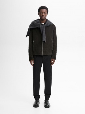 Massimo Dutti Cotton Zipper Detail Men Jacket Dark Olive | US-LJ7946531