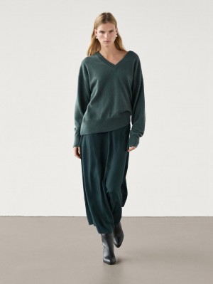 Massimo Dutti Crackled Satin Midi Co-ord Women Skirts Green | US-DF6193245