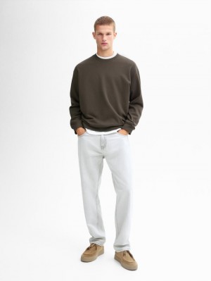 Massimo Dutti Crew Neck Cotton Blend Men Sweatshirt Dark Olive | US-QY8201497