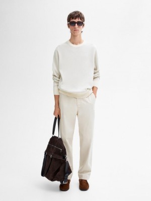 Massimo Dutti Crew Neck Cotton Knit Men Sweater Cream | US-NQ9713405