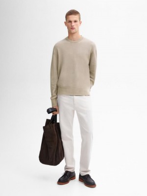 Massimo Dutti Crew Neck Cotton Knit Men Sweater Beige | US-EZ7591826