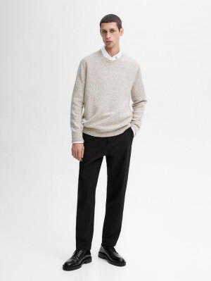 Massimo Dutti Crew Neck Knit Men Sweater Beige | US-QF9548137