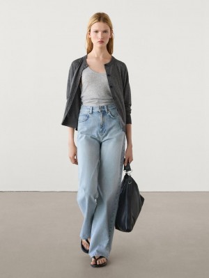 Massimo Dutti Crew Neck Knit Women Cardigan Dark Grey | US-VF6295738