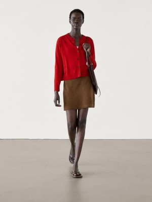 Massimo Dutti Crew Neck Knit Women Cardigan Red | US-WN3294756