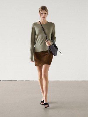 Massimo Dutti Crew Neck Knit Women Sweater Light Green | US-SA4075862