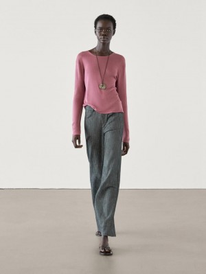 Massimo Dutti Crew Neck Knit Women Sweater Pink | US-AW2849067