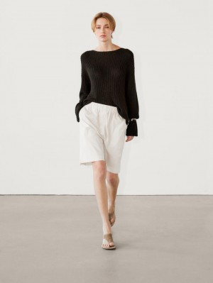 Massimo Dutti Crew Neck Knit Women Sweater Dark Brown | US-RE9872345