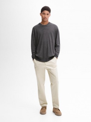 Massimo Dutti Crew Neck Knit Wool Men Sweater Dark Grey | US-OI2405817