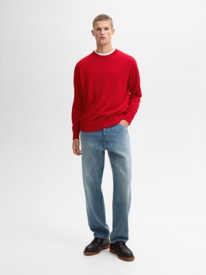 Massimo Dutti Crew Neck Knit Wool Men Sweater Red | US-RY9543627