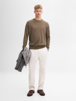 Massimo Dutti Crew Neck Knit Wool Men Sweater Dark Brown | US-JQ9236514