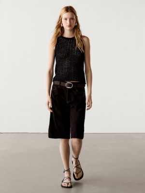 Massimo Dutti Crew Neck Open-knit Women Top Black | US-EP7032184