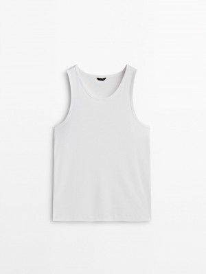 Massimo Dutti Crew Neck Tank Top Men T-Shirt White | US-ZH3618294