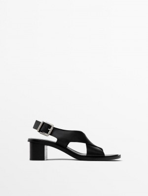 Massimo Dutti Criss-cross Straps Women Heeled Sandals Black | US-QR6593870