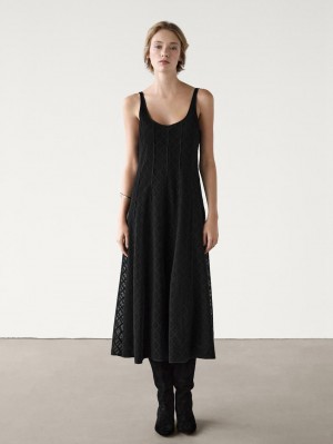 Massimo Dutti Crochet Midi Women Dress Black | US-KD1254378