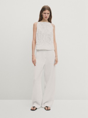 Massimo Dutti Crochet Women Top White | US-IQ1276895