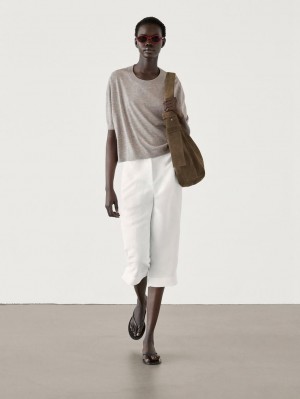 Massimo Dutti Cropped Knit Short Sleeve Women Sweater Grey | US-CM9738645