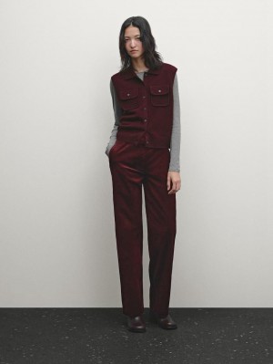 Massimo Dutti Cropped Knitted With Pockets Women Vest Burgundy | US-TL4261935