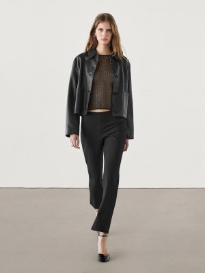 Massimo Dutti Cropped Openwork Women Sweater Black | US-BN6591780