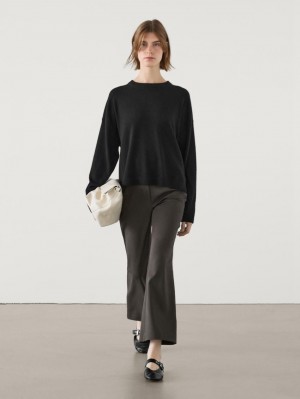 Massimo Dutti Cropped Skinny Flare Fit Women Trousers Dark Olive | US-ZO7594601