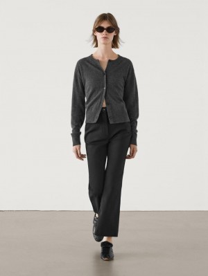 Massimo Dutti Cropped Skinny Flare Fit Women Trousers Black | US-FG0693854