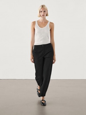 Massimo Dutti Cropped Technical Barrel Fit Women Trousers Black | US-HB5491308