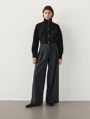 Massimo Dutti Cropped With Funnel Neck Women Cardigan Black | US-VG2930564